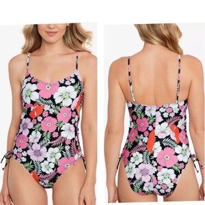 SALT + COVE JUNIORS LACE-UP-SIDES ONE-PIECE SWIMSUIT SZ M
